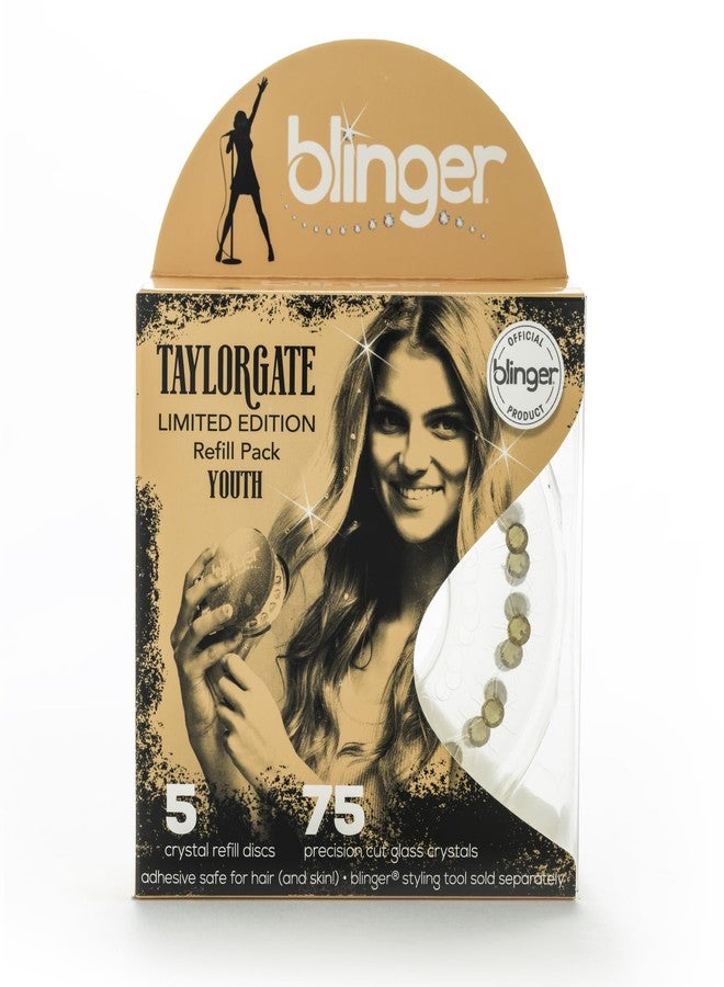 blinger® Limited Edition Refill Pack - Youth | 75 Precision-Cut Glass Crystals (5 Discs) | Hair Safe Adhesive - Bling In, Brush Out | blinger® Styling Tool Not Included | Gold 5 MM - Image 2